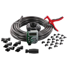 Garden Box Drip Irrigation Watering Kit with 1-Outlet Digital Hose Faucet Timer